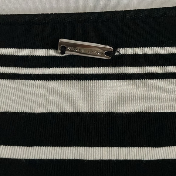 White House Black Market: White/Black stripe faux wrap MAXI dress- side slits-10 - Picture 14 of 16